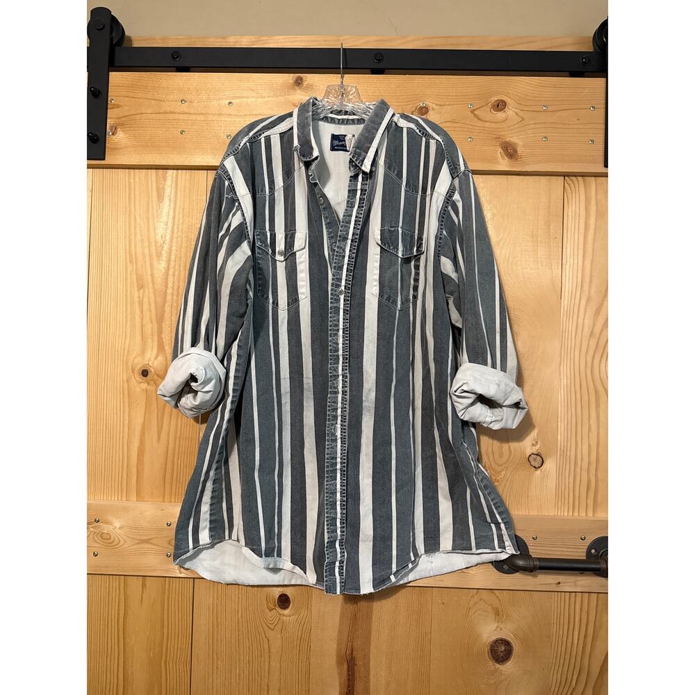 Vintage Wrangler 3X Tall Button Down Striped Long Sleeve Mens Top Farm Worn 90’s
